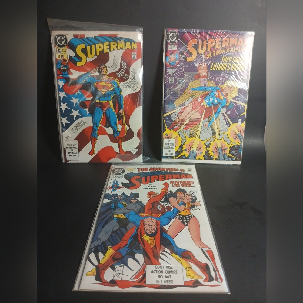 Superman Comic Book Collection ,Vintage 1991 DC Comics lot of three comics
